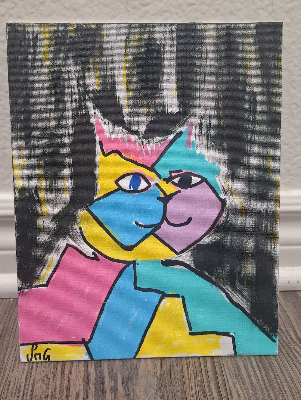Abstract Cat Original Acrylic Painting 8x10